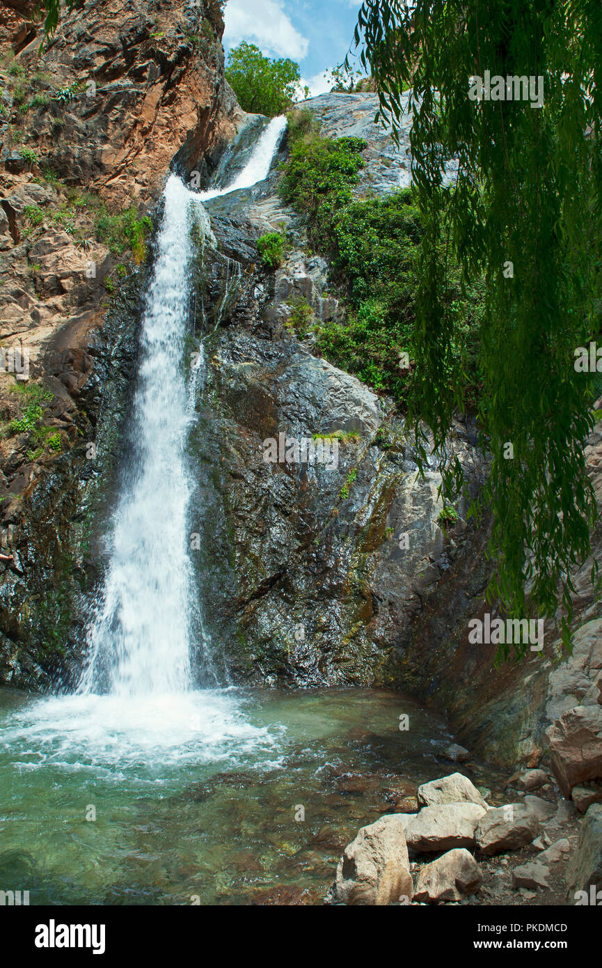 Saterfall in Ourika Valley, close to Setti Fatma village in Atlas Mountains, an excursion popular among the tourists visiting Marrakech, Morocco Stock Photo