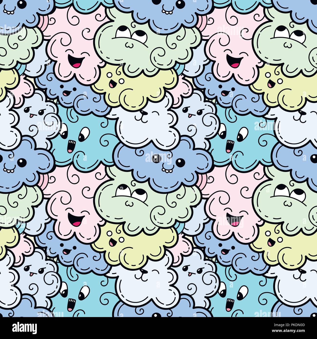 Seamless pattern with funny doodle clouds for prints, designs and ...