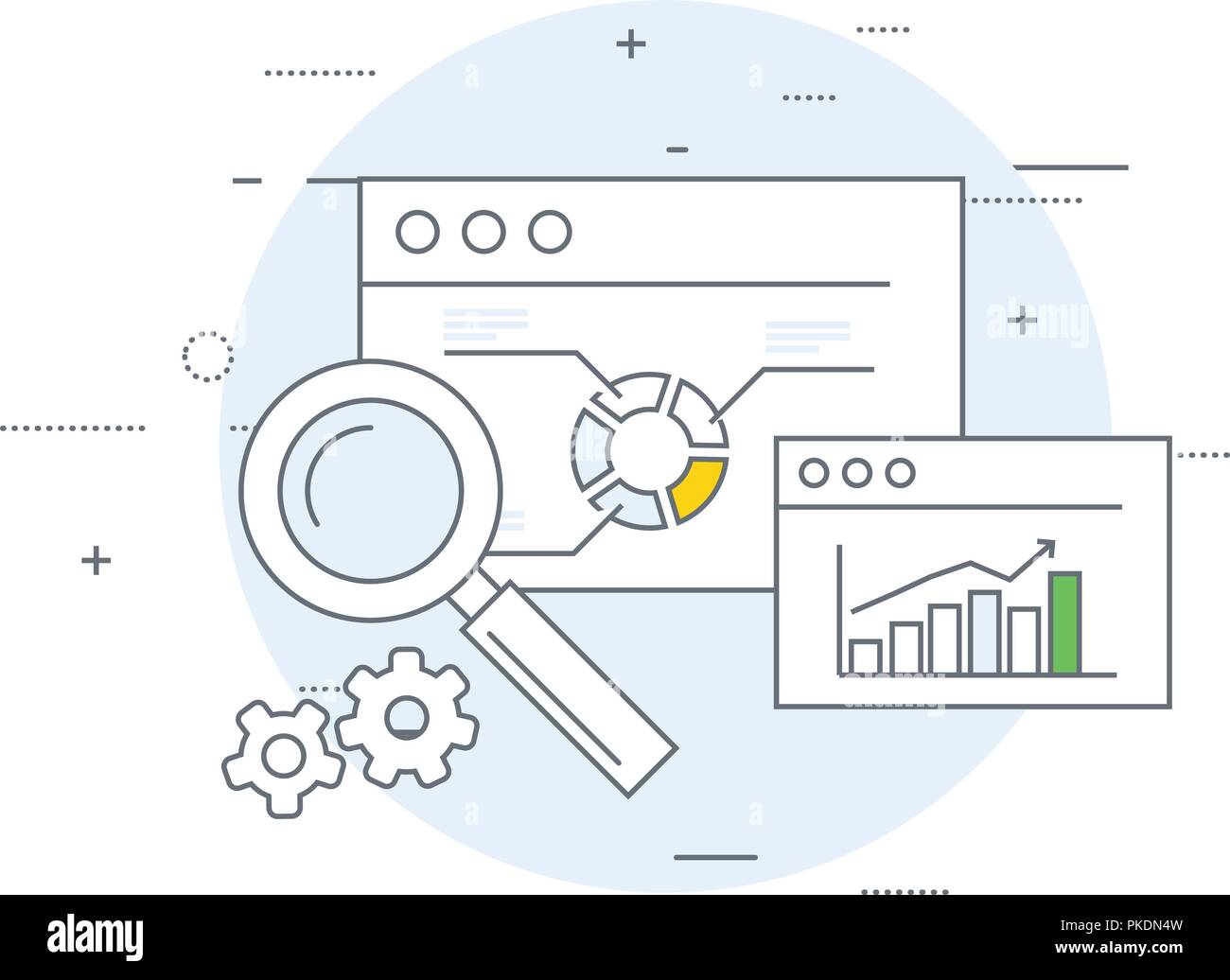 Online marketing and analytics icon - data statisics and web research Stock Vector