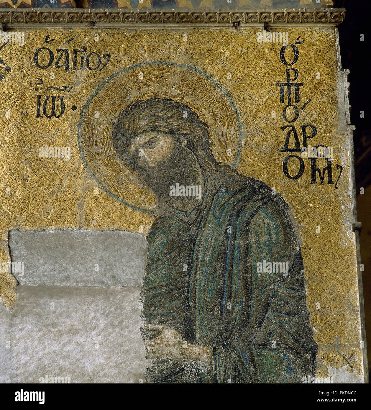 Turkey. Istambul. Hagia Sofia. Byzantine mosaic icon of St. John the Baptist. 12th century. Detail of Deesis mosaic in the South Gallery. Stock Photo