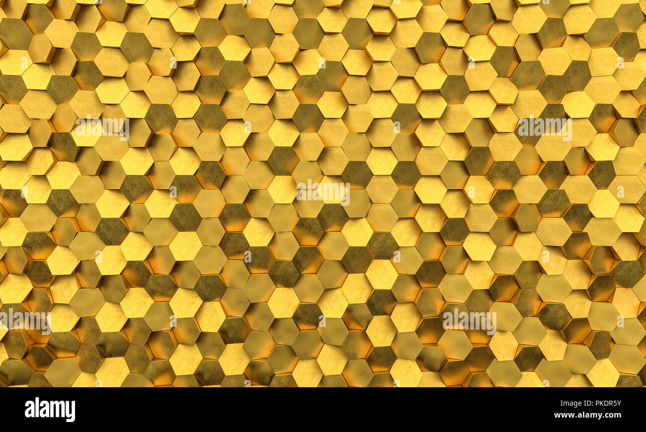 3d rendering image of golden hexagon mosaic background Stock Photo - Alamy