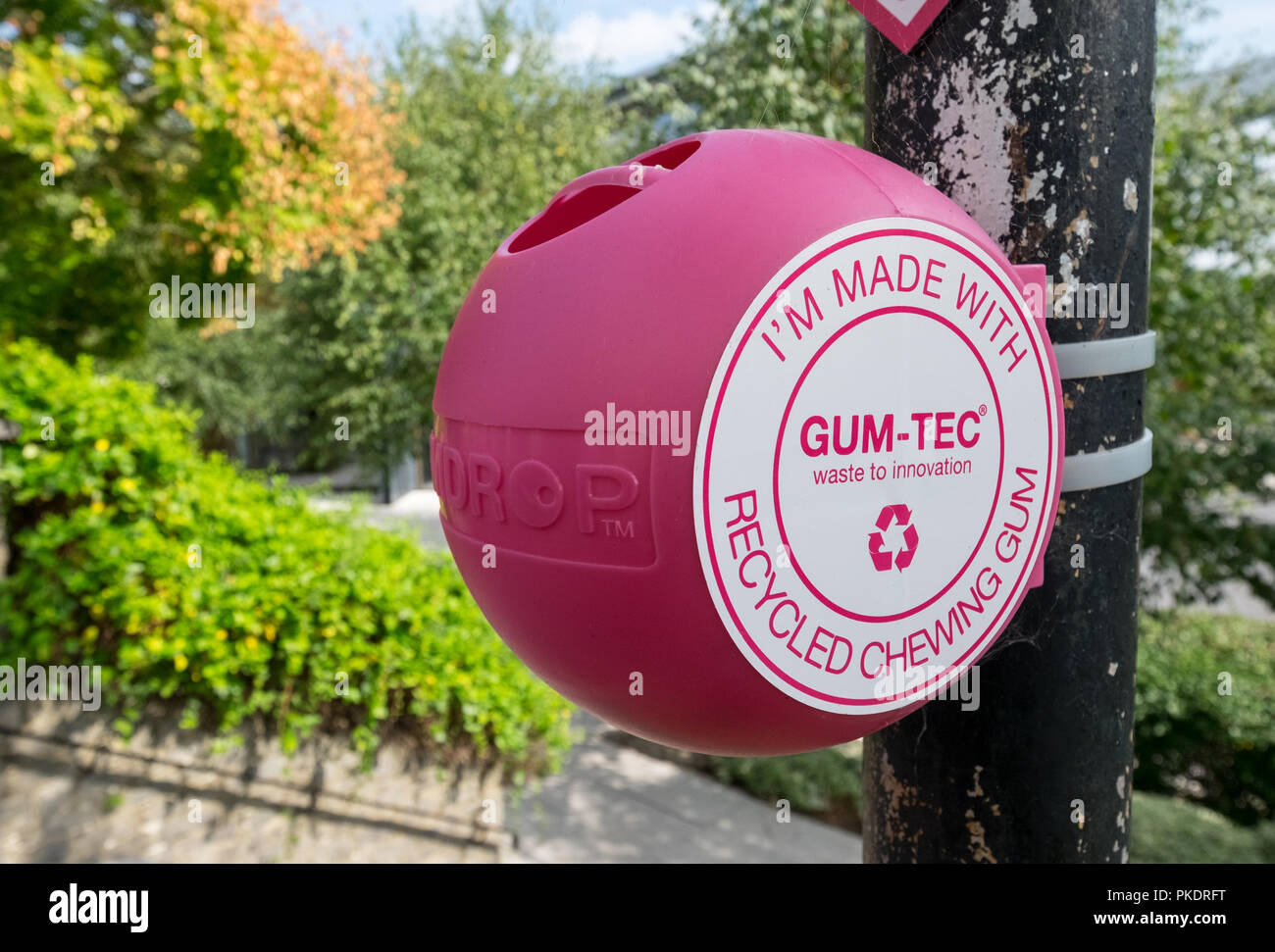 Gum-Tec chewing gum recycling bins made from recycled chewing gum, at Winchester University, Hampshire, UK Stock Photo