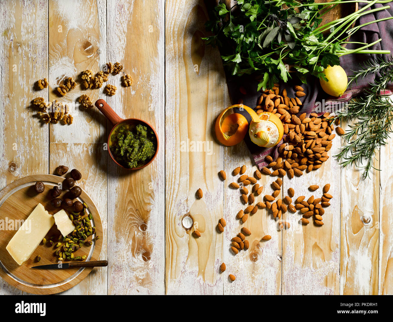 HyperFocal technique on ingredients and raw pesto Stock Photo