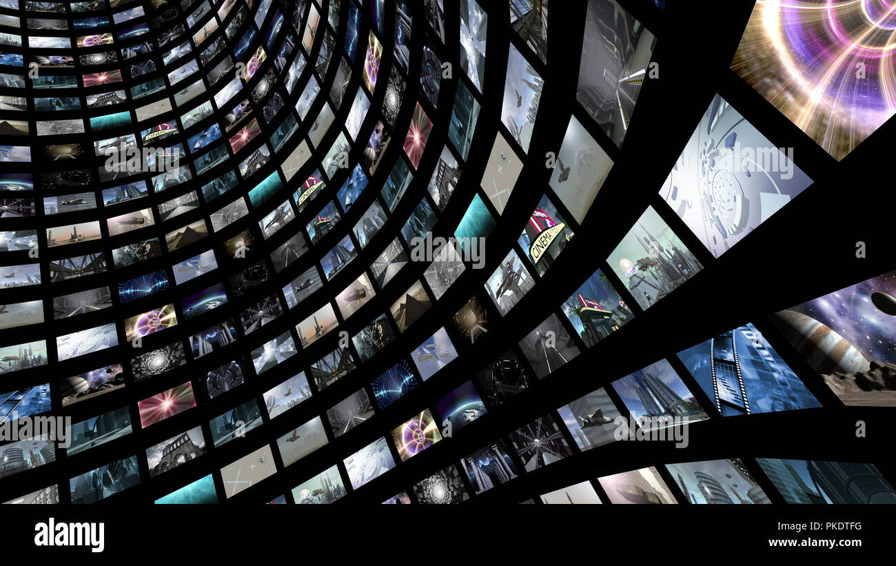 Video wall with many screen images Stock Photo