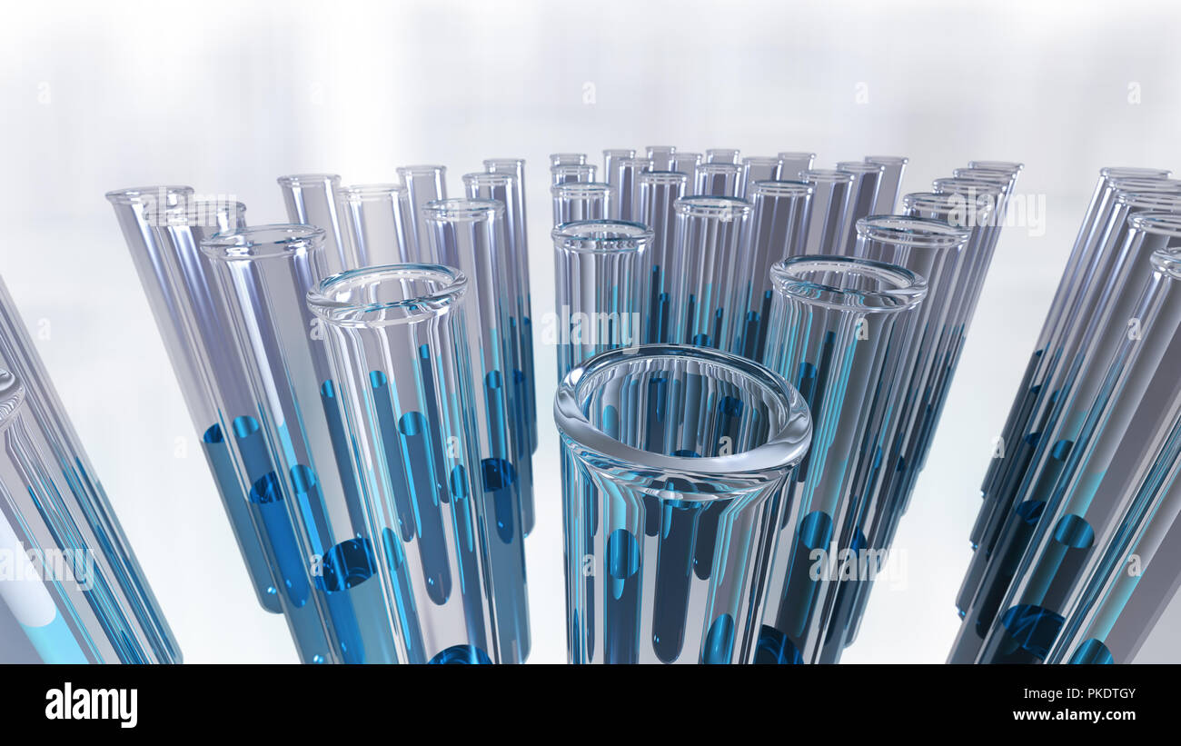 Glass laboratory test tubes from below Stock Photo