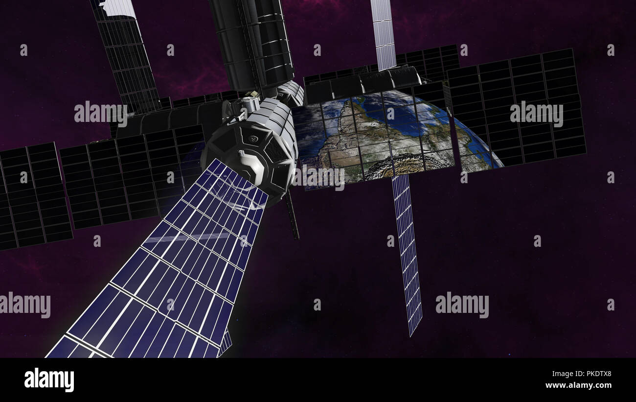 Exploration satellite into orbit around earth Stock Photo