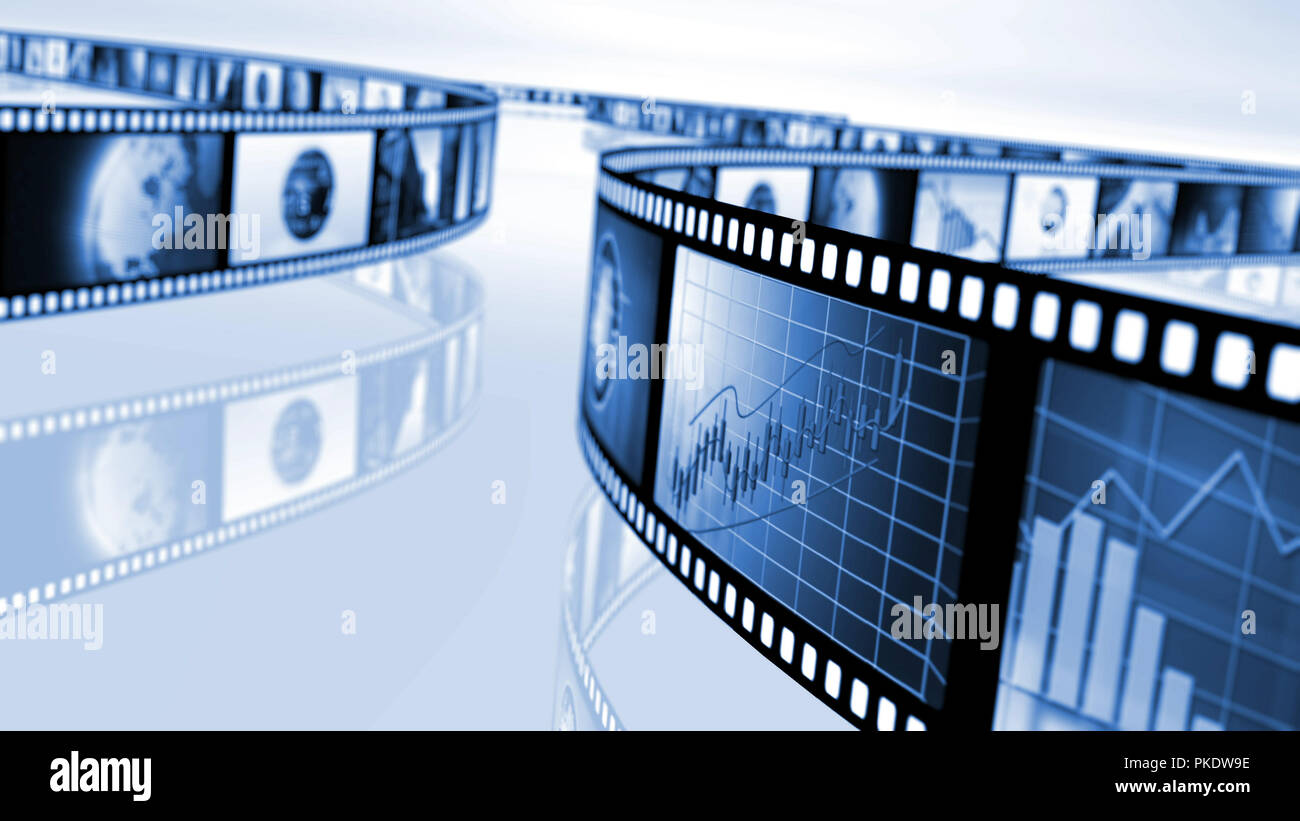 Film reels with stock market concepts Stock Photo