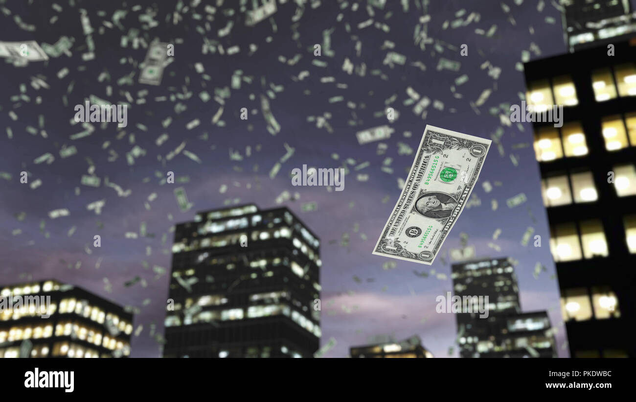 Paper dollar money falls from the sky Stock Photo