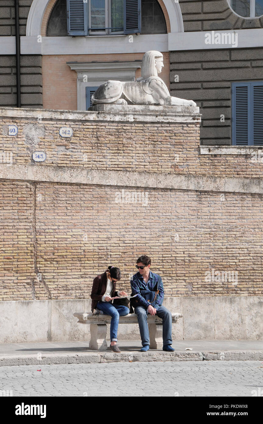 Sphinx Room Rome Italy, Lazio, Rome, Northern Rome, Piazza del Popolo, Sphinx statue ...