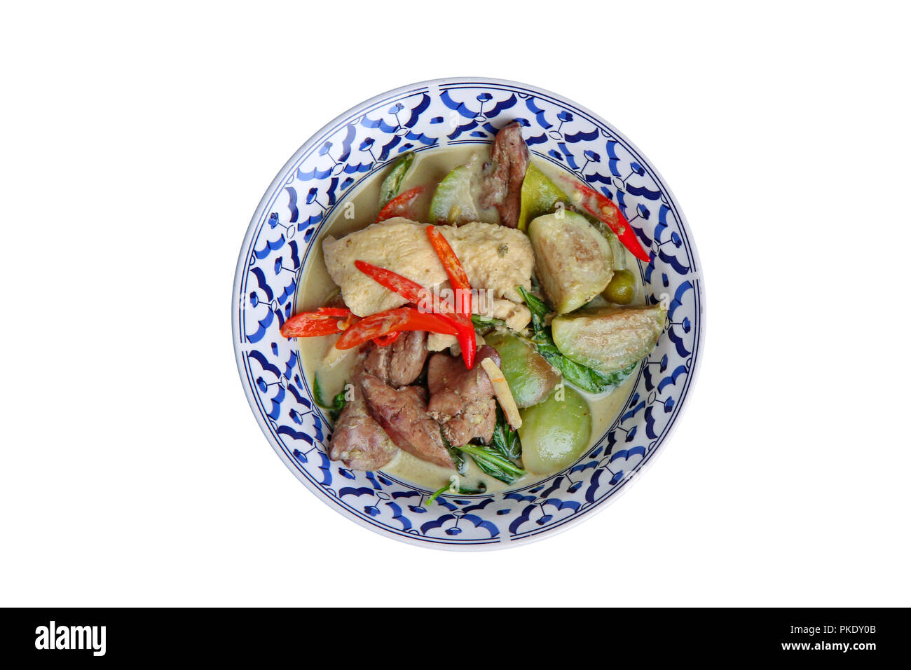 Thai Popular Recipe Green Chicken Curry In Coconut Milk With Eggplant And Boiled Chicken Blood Stock Photo Alamy