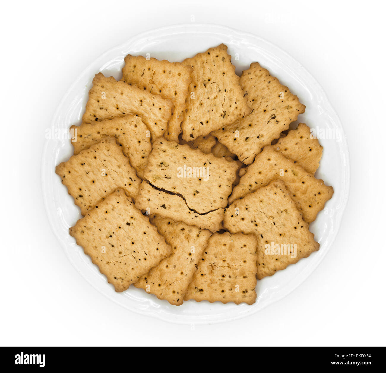 crackers in plate on white Stock Photo
