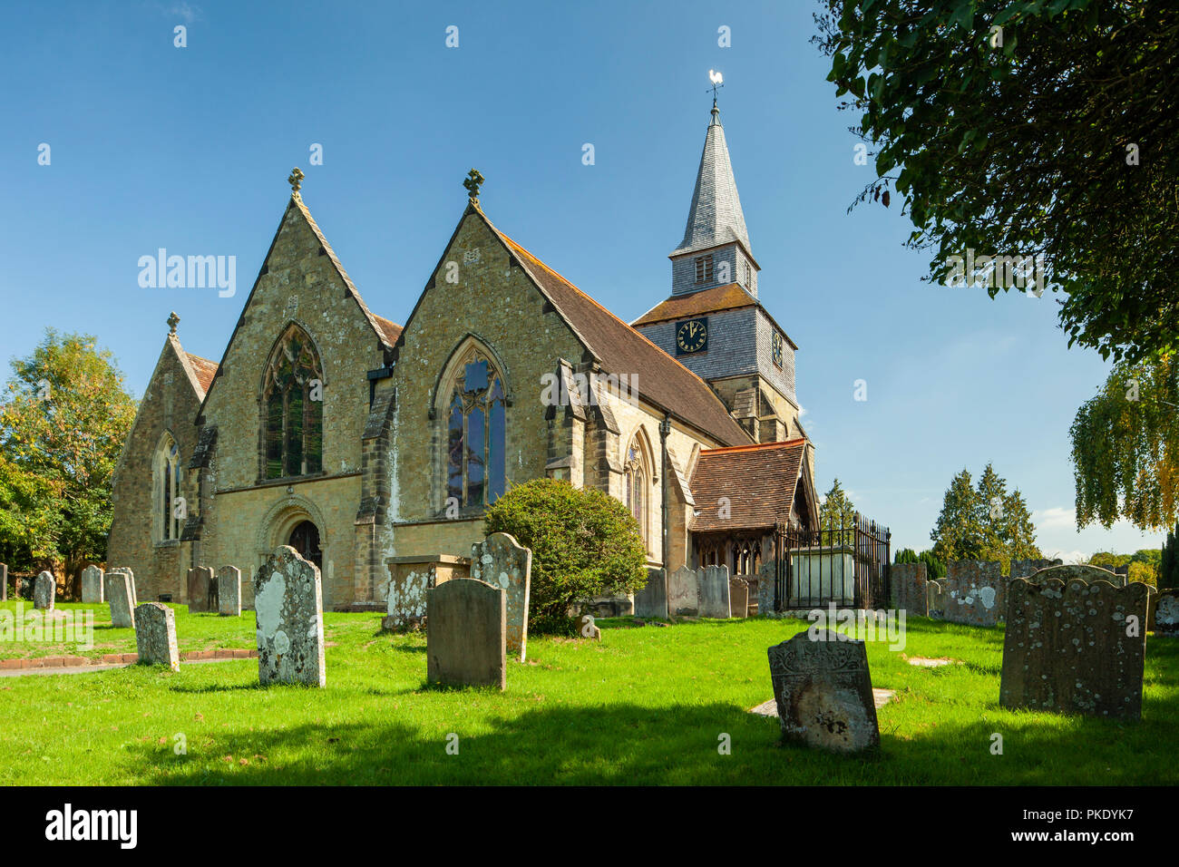 Late summer St Nicholas church in Godstone, Surrey, UK. Stock Photo