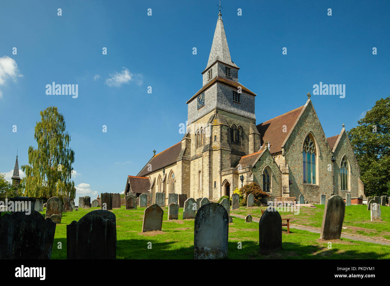 Late summer at Godstone village church in Surrey, England. Stock Photo
