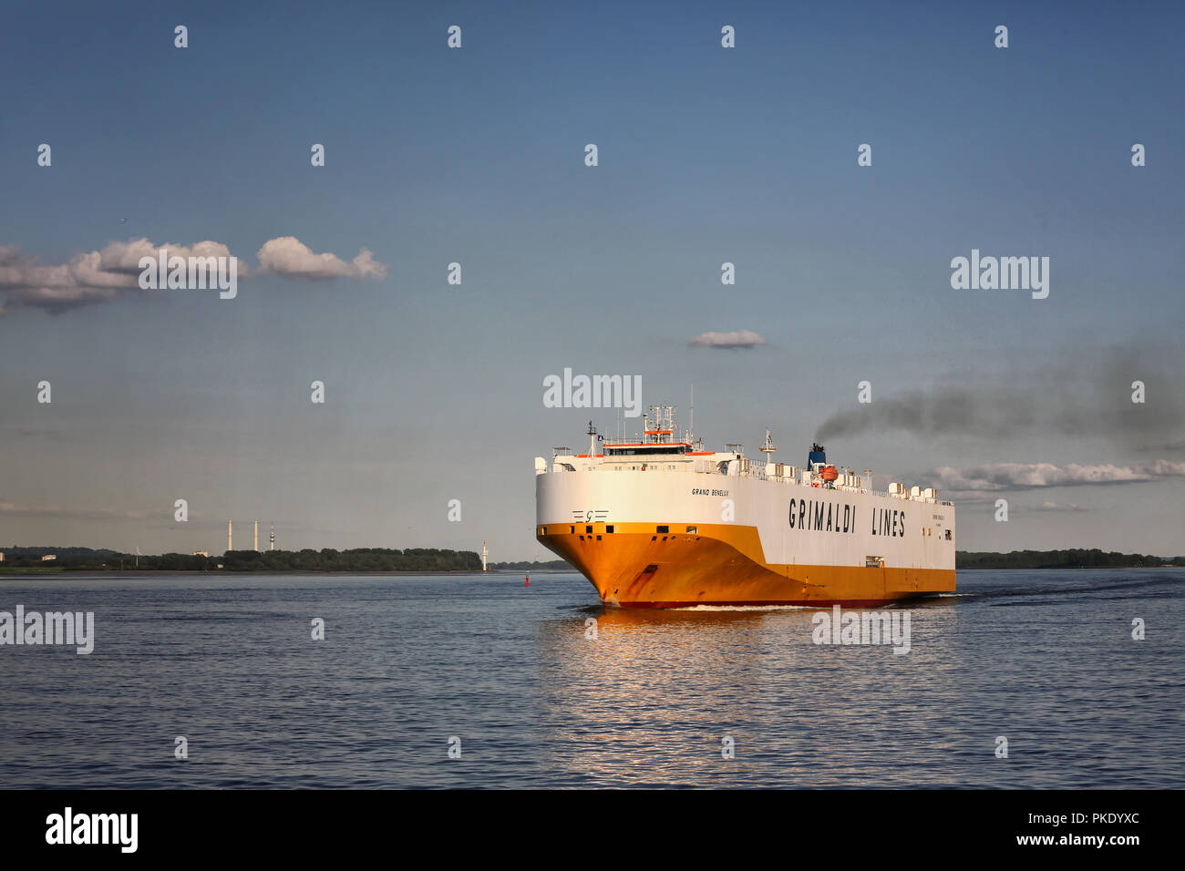 Grimaldi Lines car transporter 'Grand Benelux' leaving port of Hamburg Stock Photo