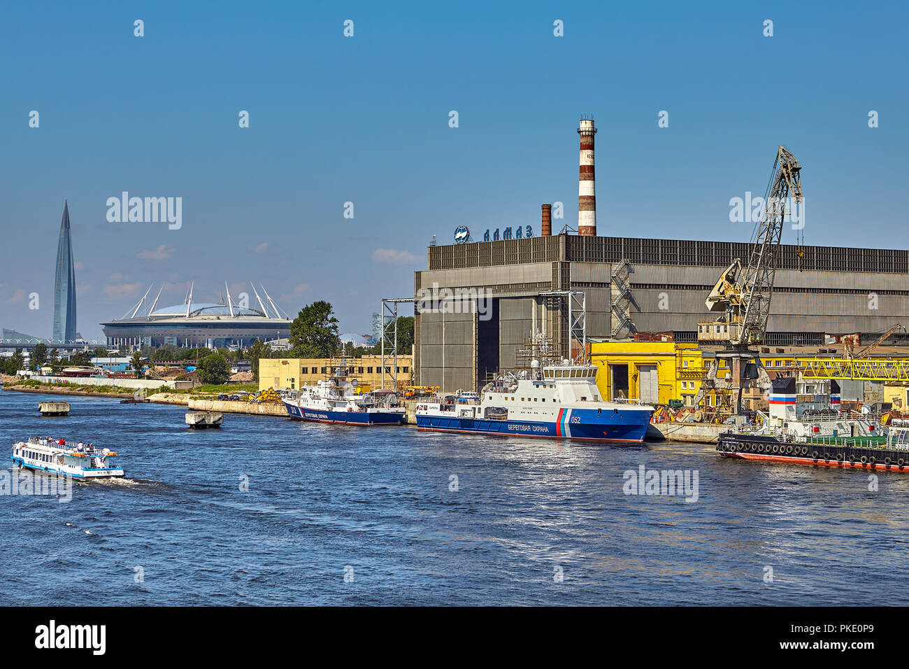 St. Petersburg, Russia - July 19, 2018: Shipbuilding Company Almaz  which is manufacturing the latest models of military technology. Stock Photo