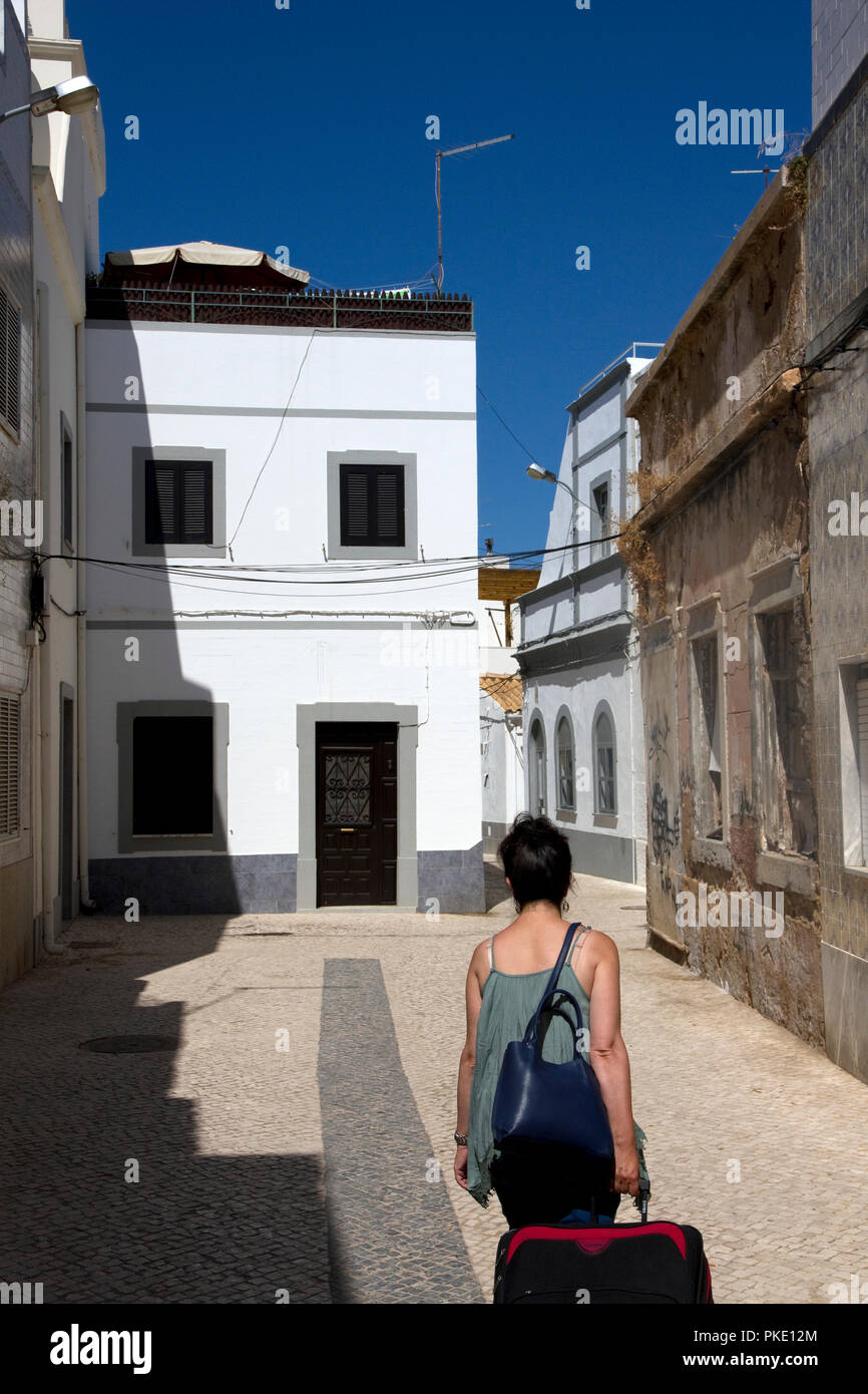 Traditional houses and narrow streets of Old Town,Olhao, Algarve, Portugal Stock Photo