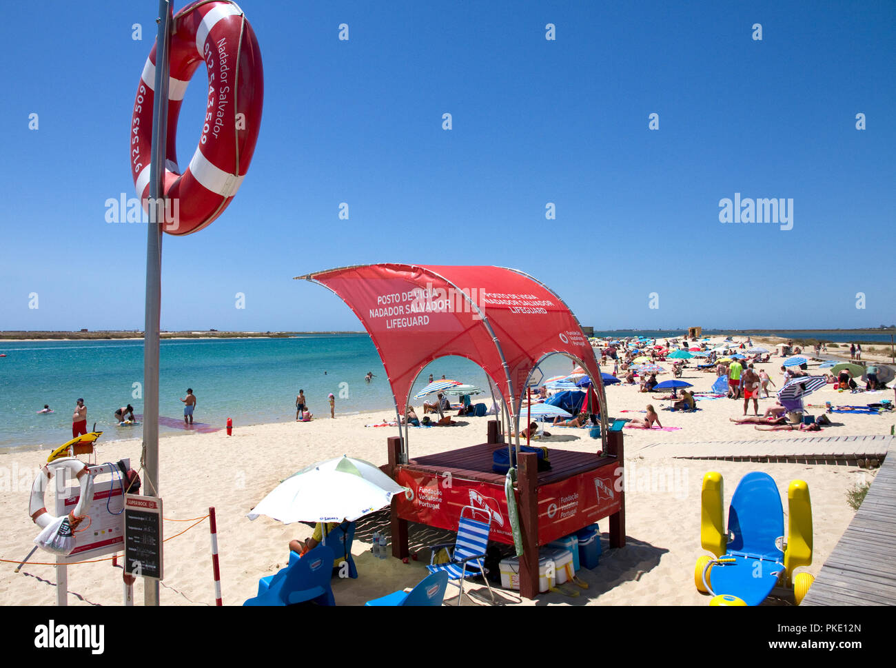 Lifeguard station on beach at Fuseta, Olhao, Algarve, Portugal Stock Photo