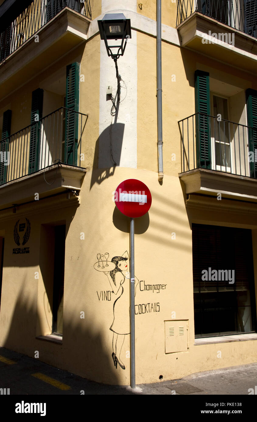 Street corner in Palma Old town. Palma, Mallorca, Spain. Stock Photo