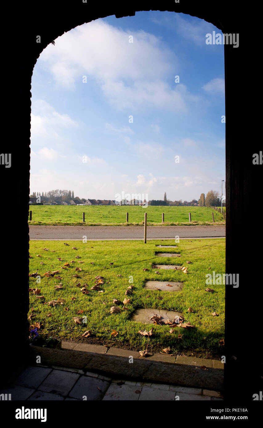 The fields around Ruiselede viewed from a chapell (Belgium, 01/11/2010) Stock Photo