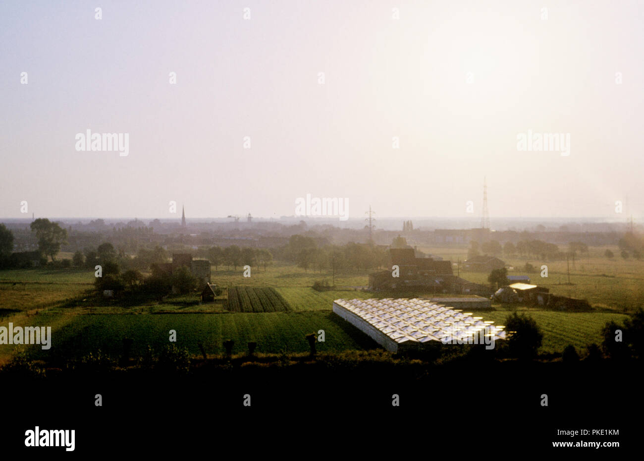Panoramic view over the fields around Schelle (Belgium, 1982) Stock Photo