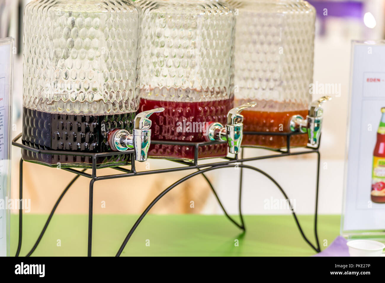 organic Juice tanks with tap Stock Photo Alamy