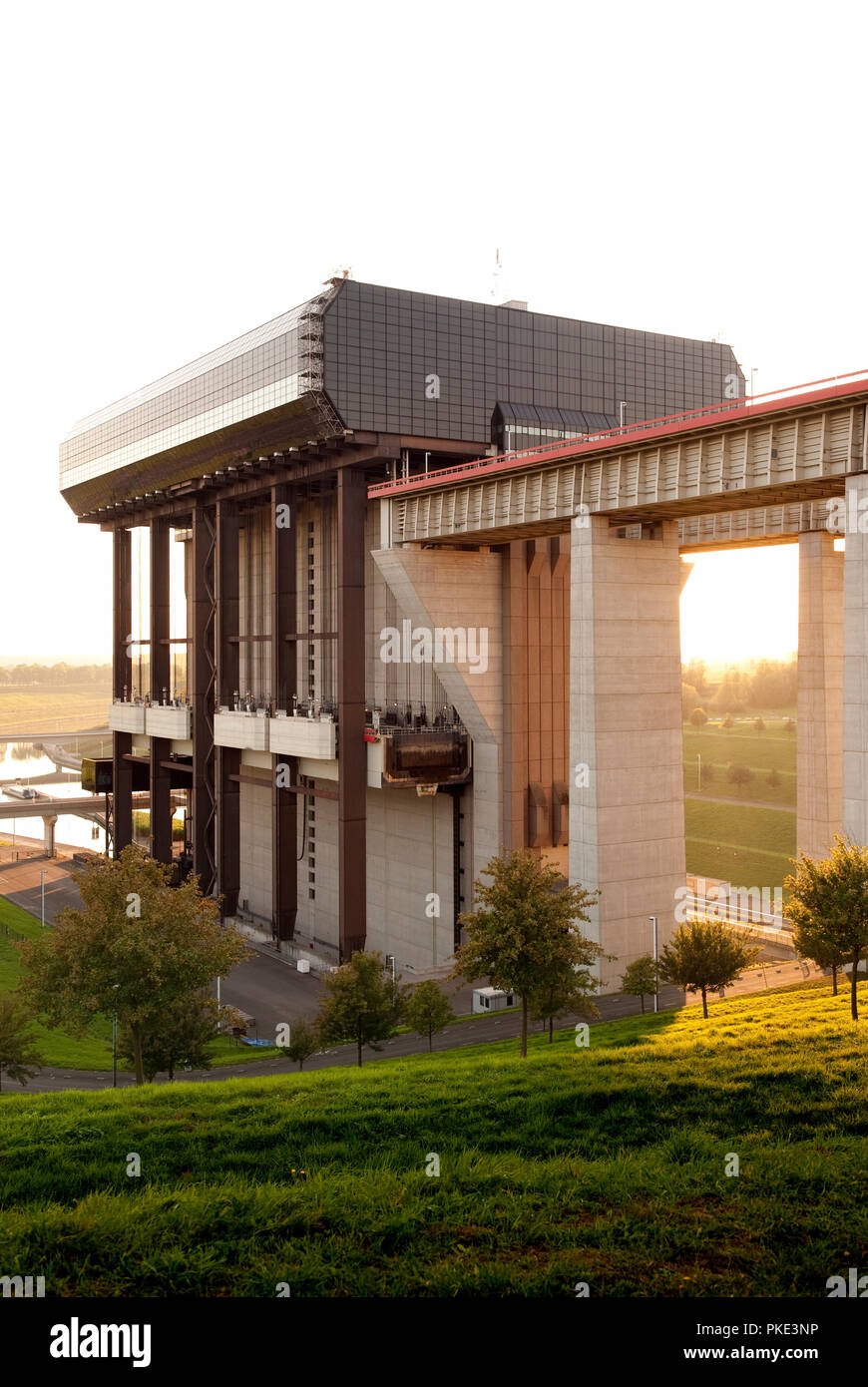 The boat lift of Strépy-Thieu on the Canal du Centre, located on the border of Strépy-Bracquegnies and Thieu (Belgium, 03/10/2011) Stock Photo