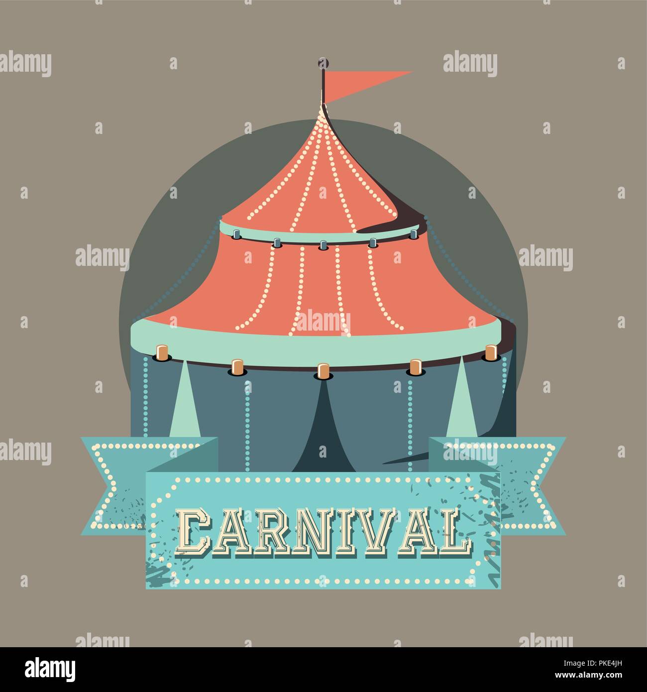 decorative ribbon and circus tent icon over brown background, vector ...