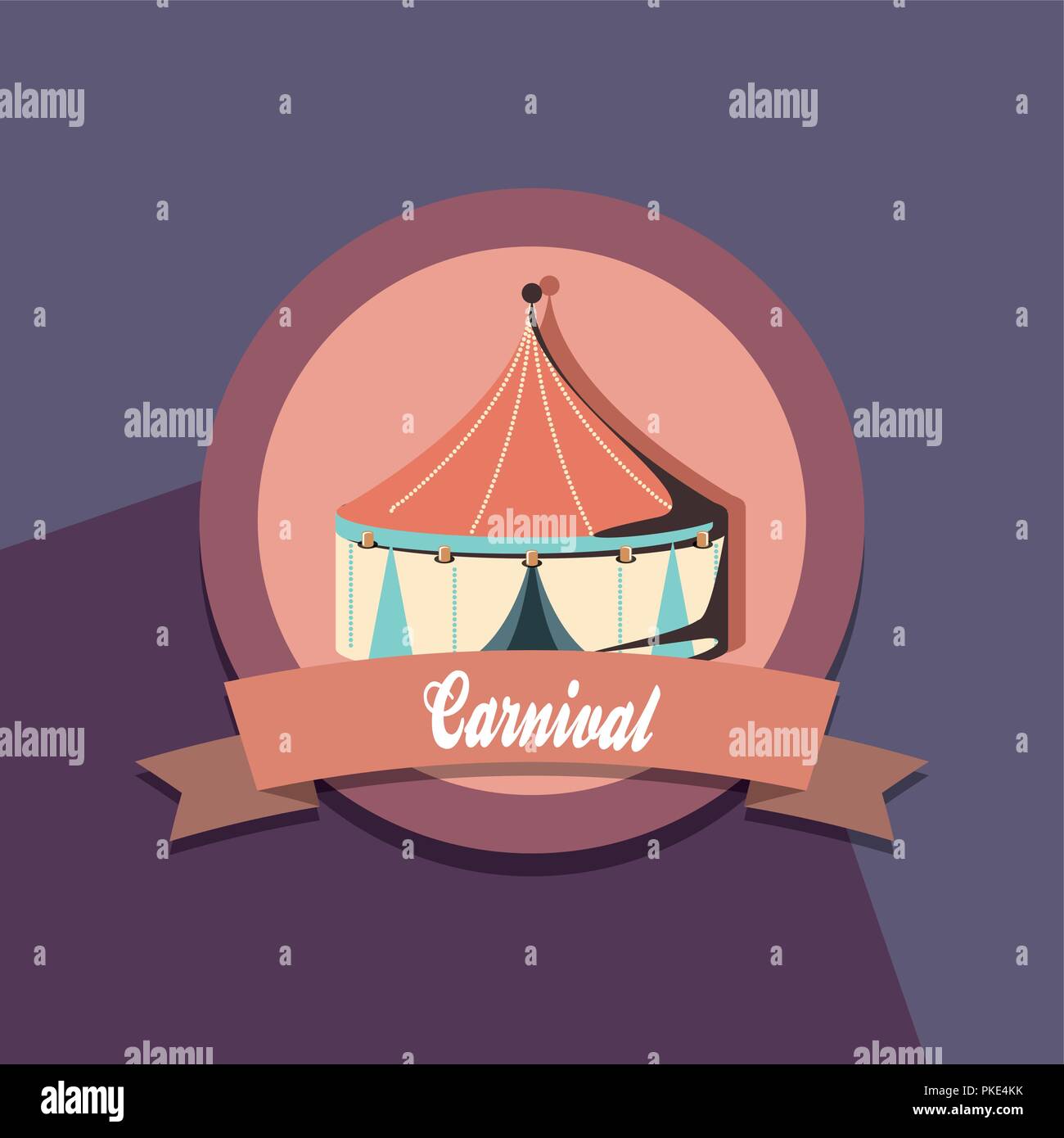 decorative ribbon and circus tent icon over purple background, vector ...