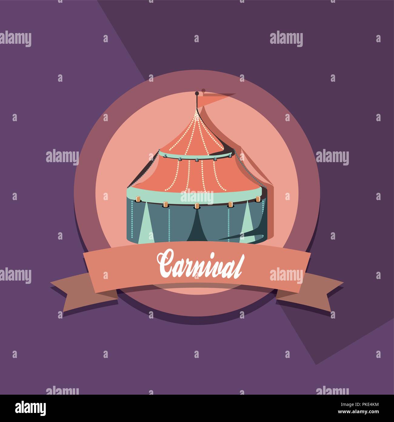 decorative ribbon and circus tent icon over purple background, vector ...