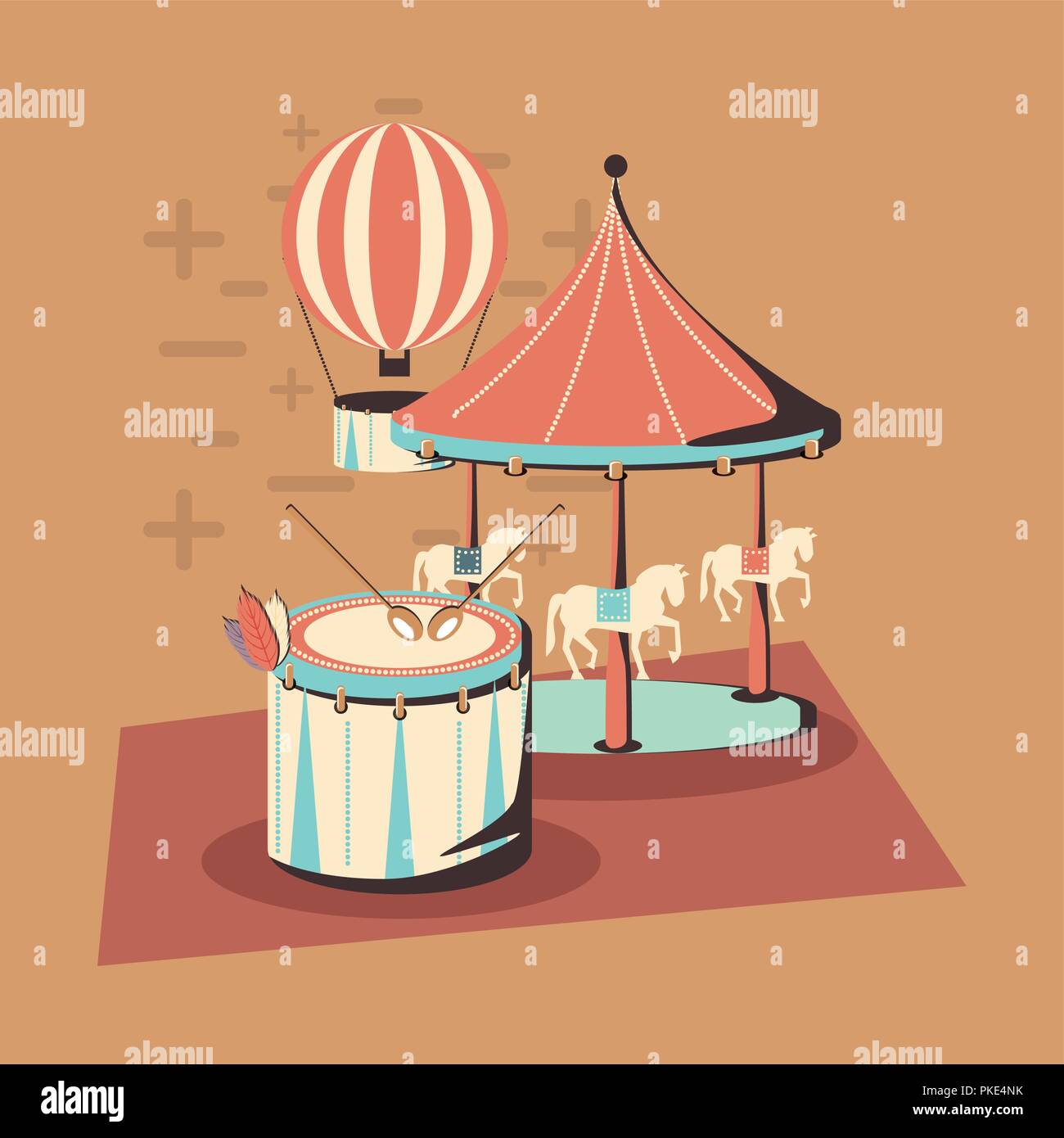 carnival circus design with carousel and hot air balloon icon over ...