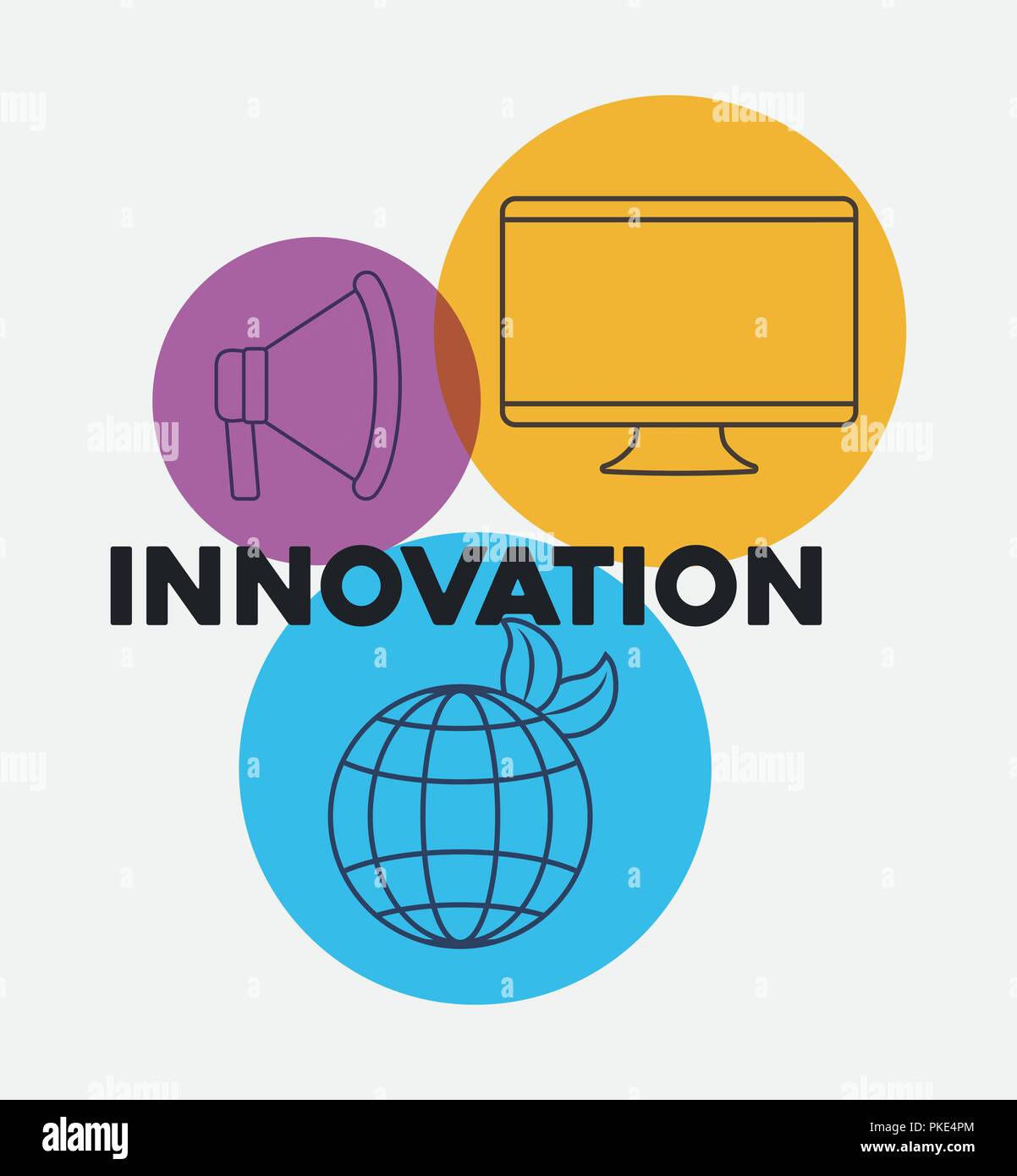 innovation and technology icon set over colorful circles and white ...