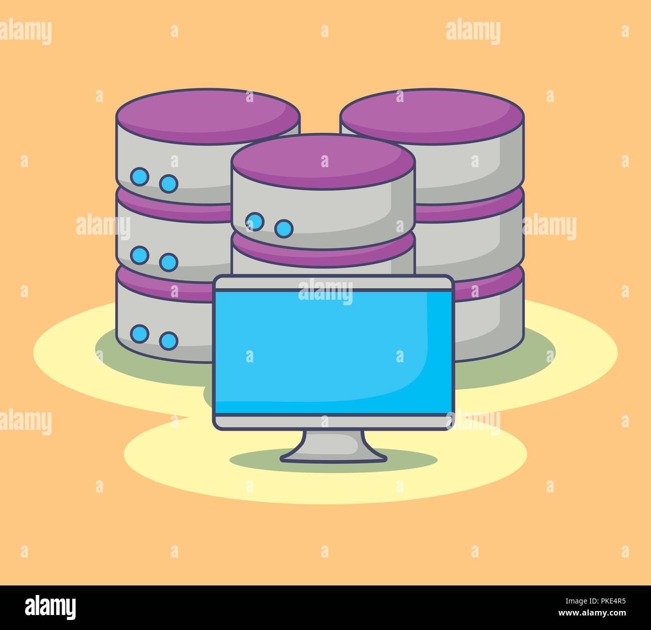 computer and data server over yellow background, colorful design ...