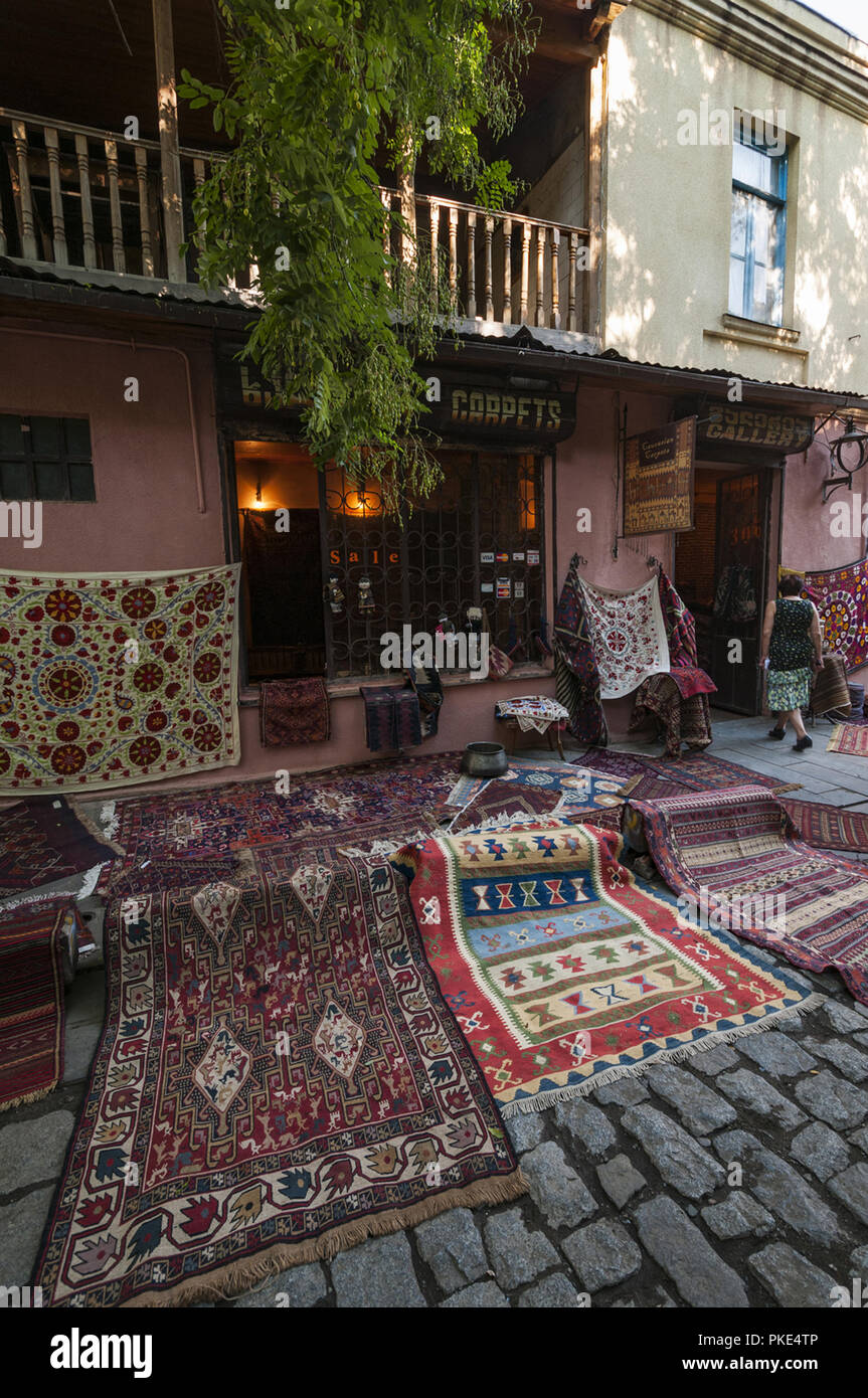 Tbilisi, Old Town, carpet shop with rugs on display Stock