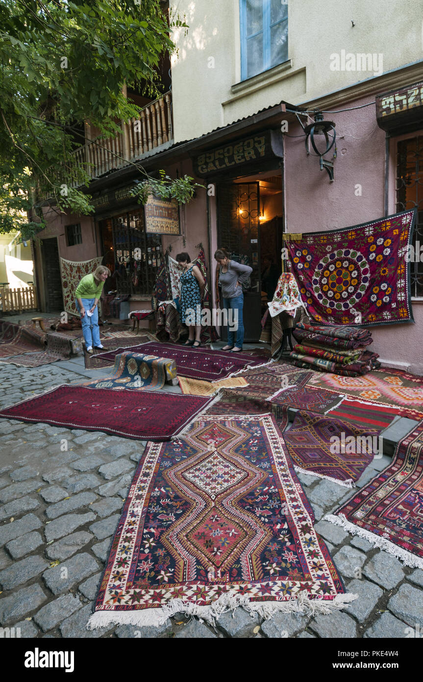 Tbilisi, Old Town, carpet shop with rugs on display Stock
