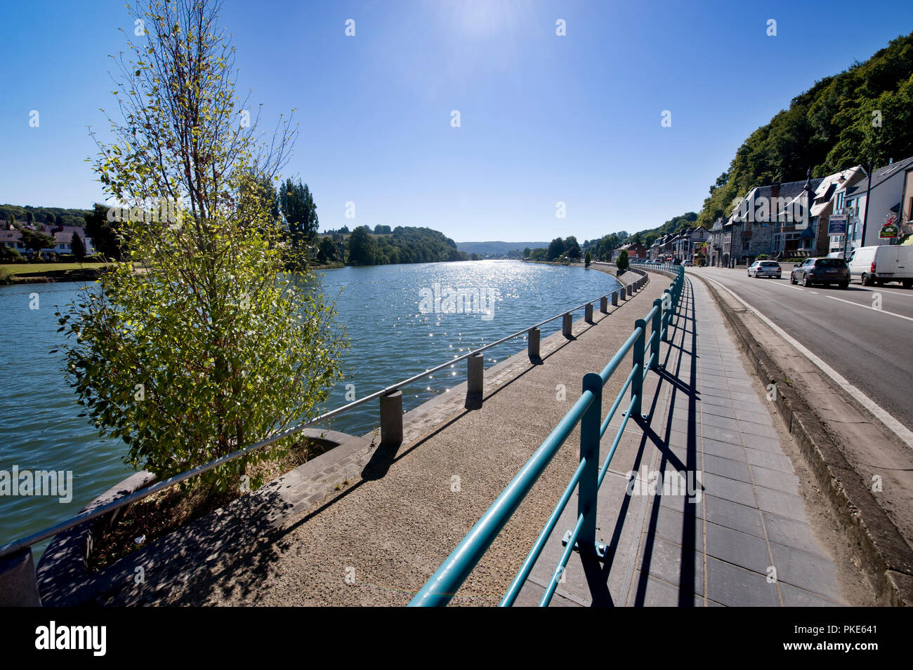 The Chaussée de Dinant road along the Meuse river during the Summer in Wepion (Belgium, 05/09/2013) Stock Photo
