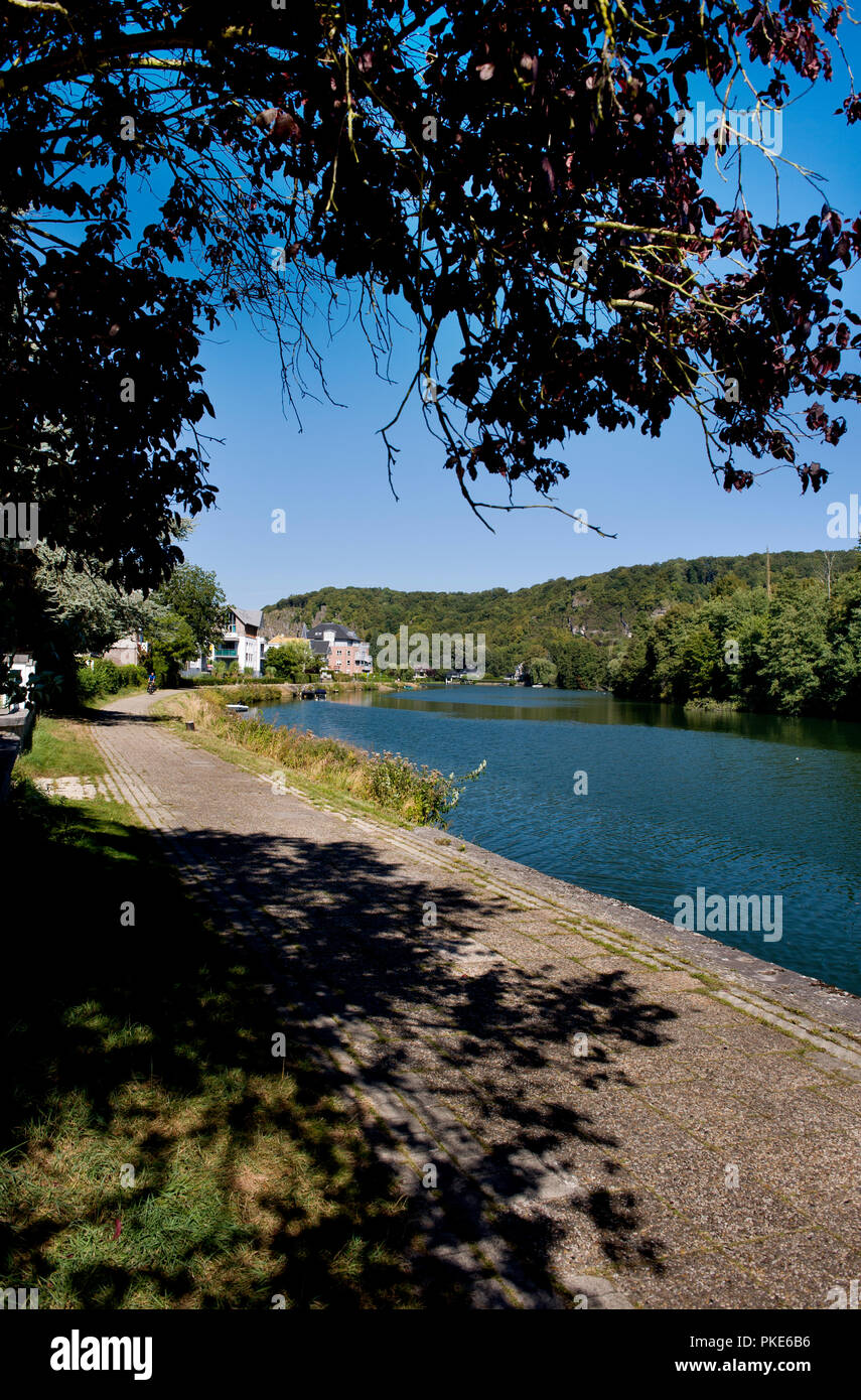 The Promenade de Meuse road along the Meuse river in Wepion, south of Namur (Belgium, 05/09/2013) Stock Photo