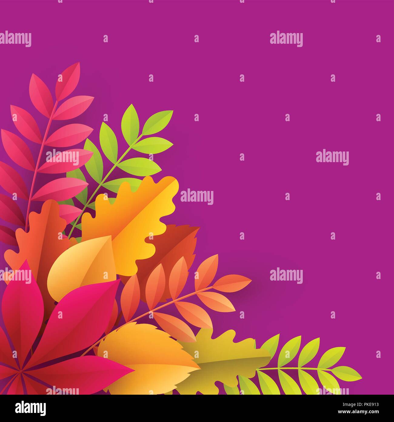 Paper autumn leaves colorful background. Trendy origami paper cut style vector illustration Stock Vector