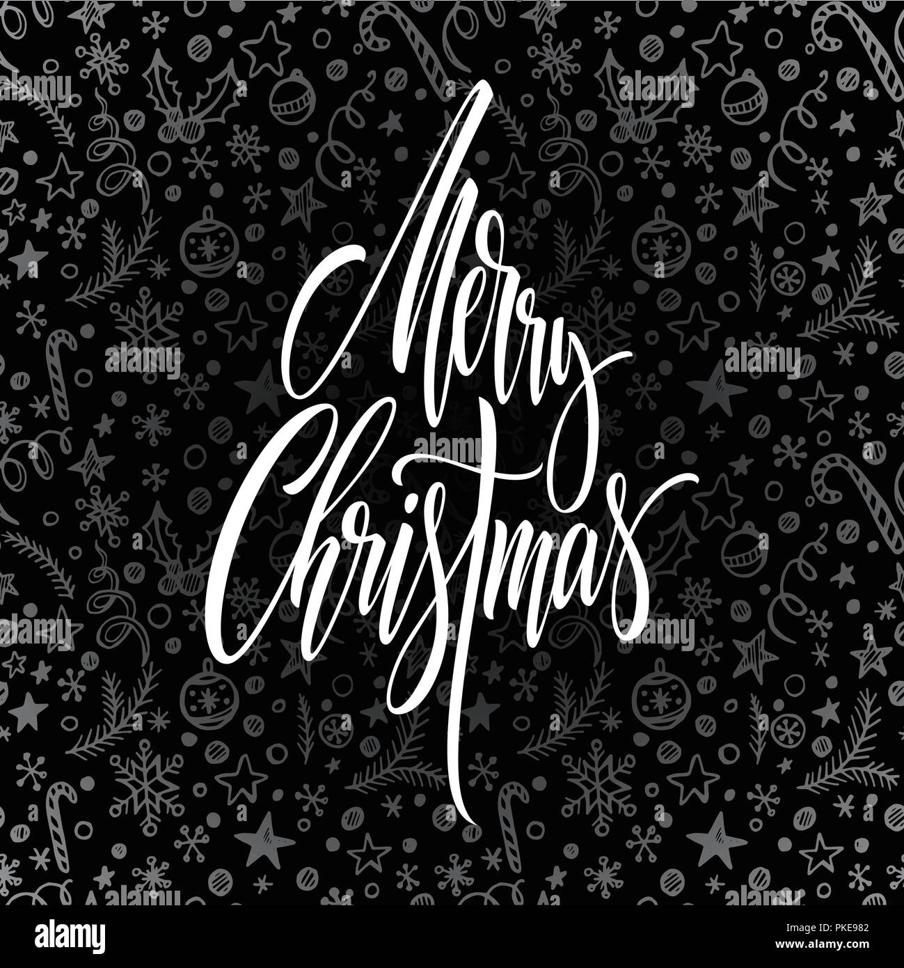 Merry Christmas hand drawn lettering Stock Vector