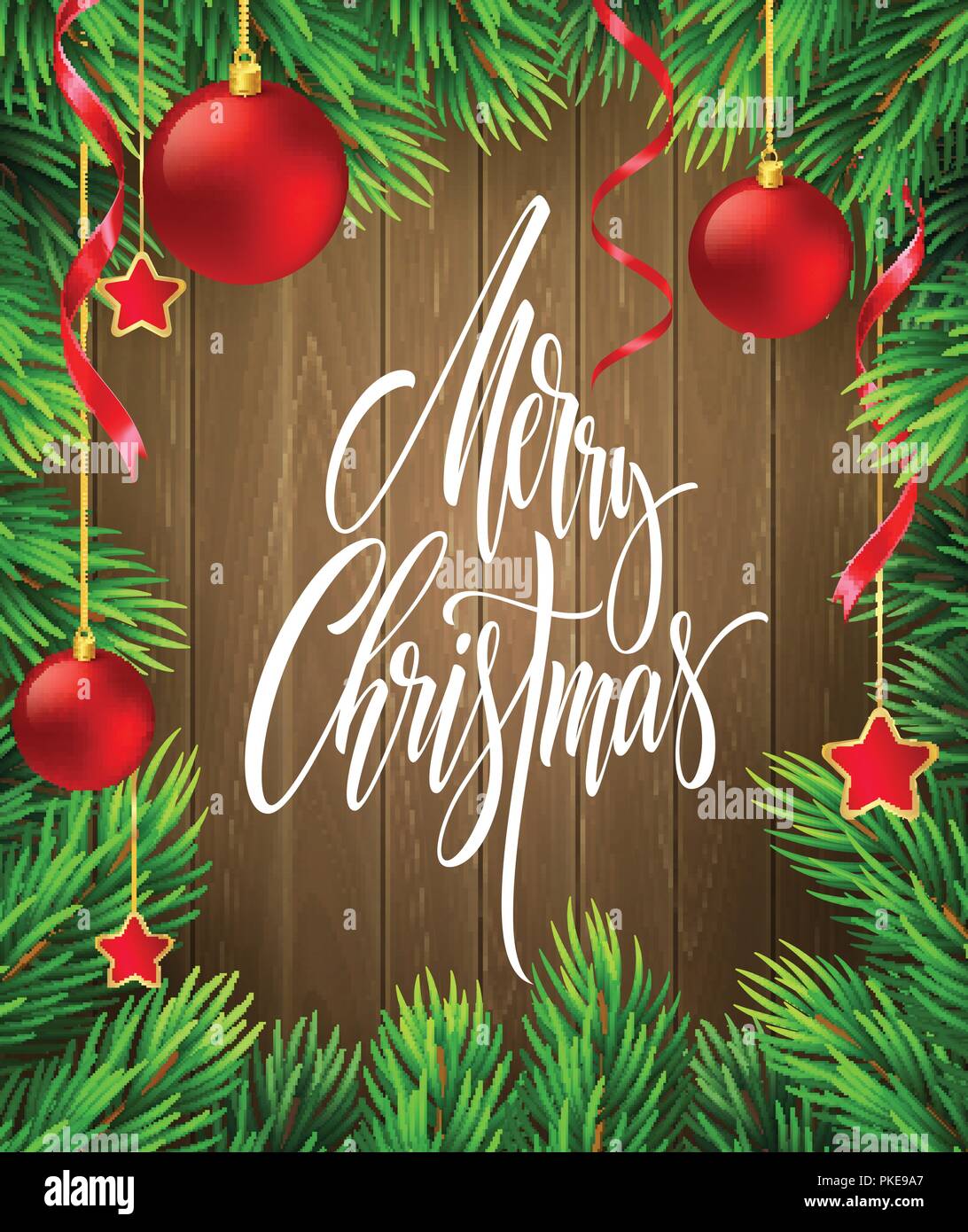 Merry Christmas lettering in fir branches frame Stock Vector Image ...