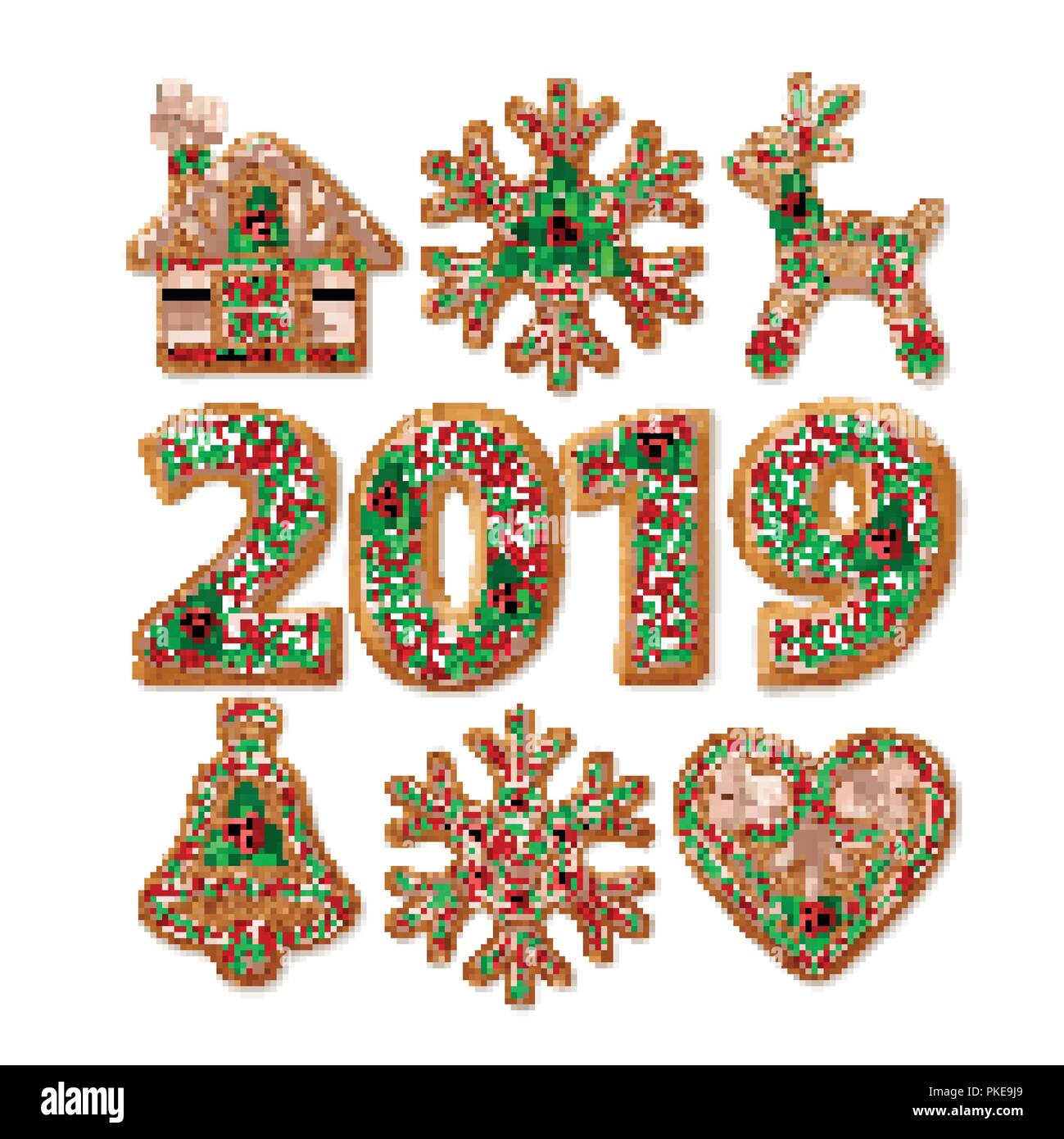 Christmas gingerbread realistic illustrations set Stock Vector