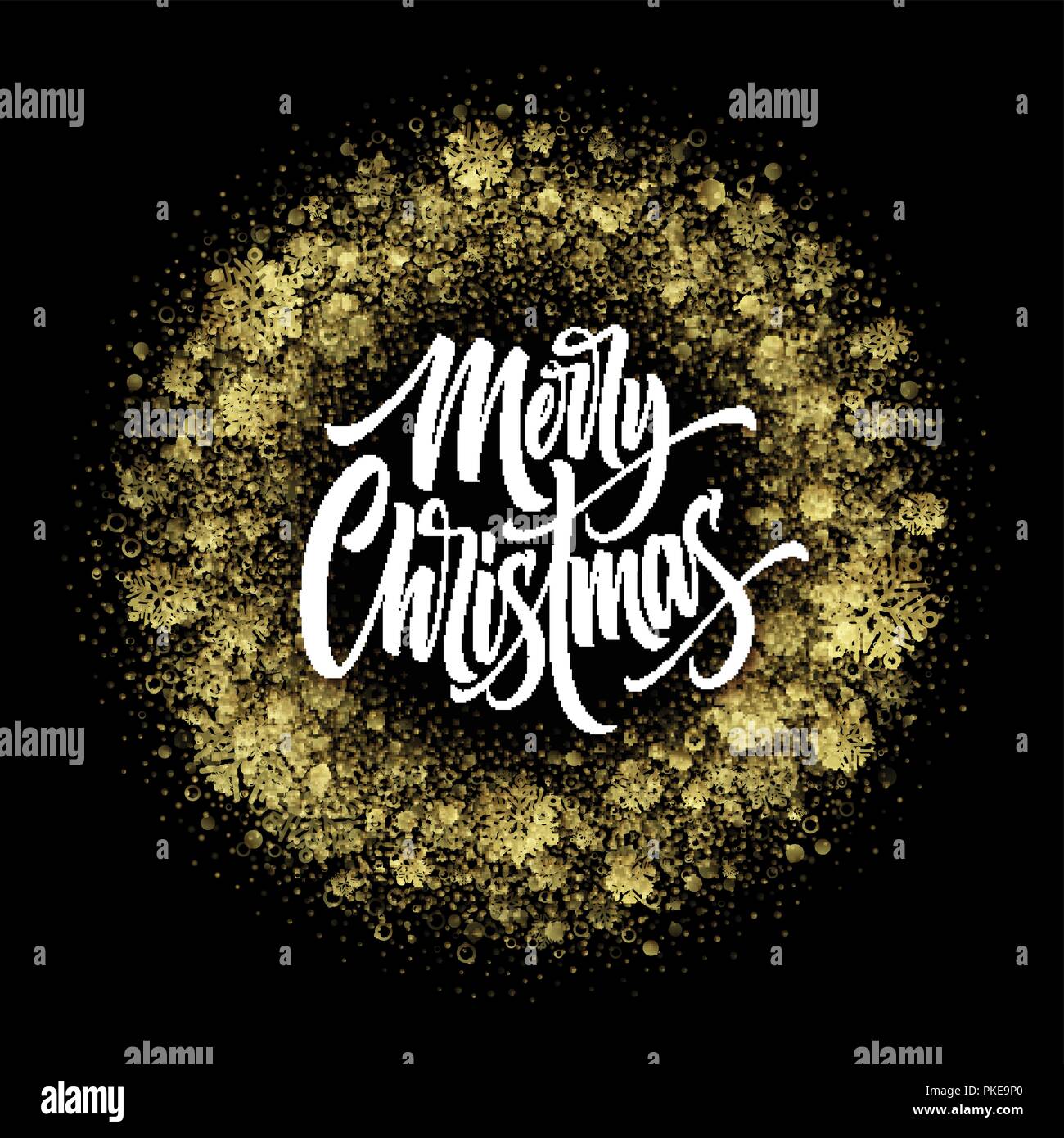 Merry Christmas lettering in glitter frame Stock Vector
