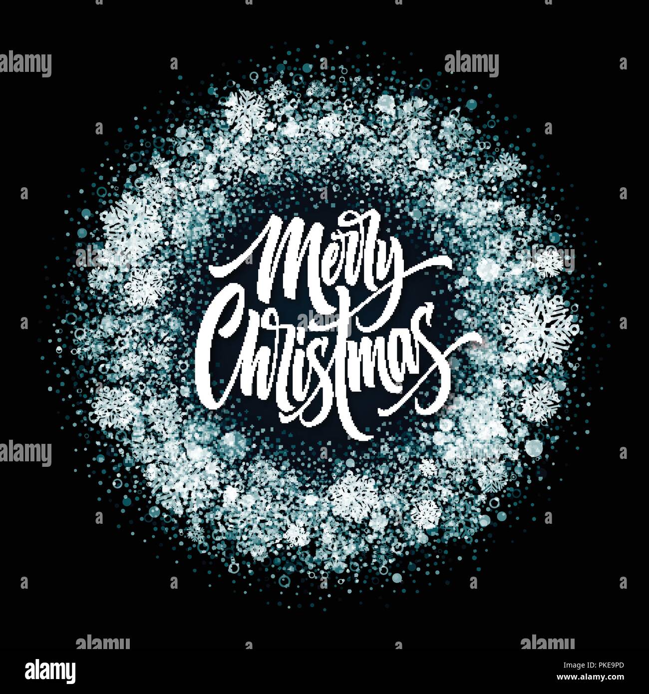 Merry Christmas lettering in ice frame Stock Vector