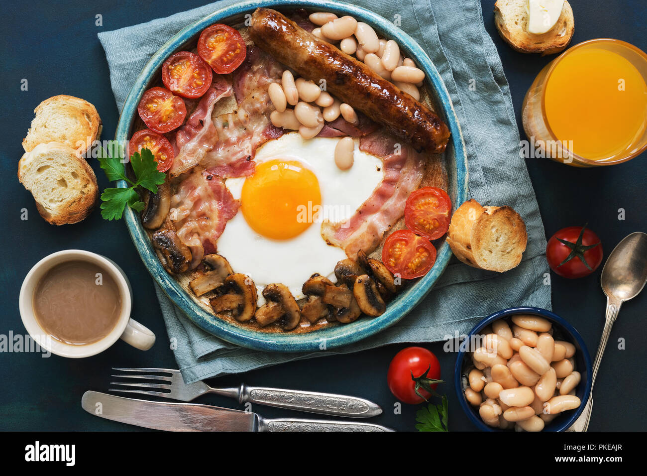 Bacon Sausage Tomato Mushroom Egg High Resolution Stock Photography and