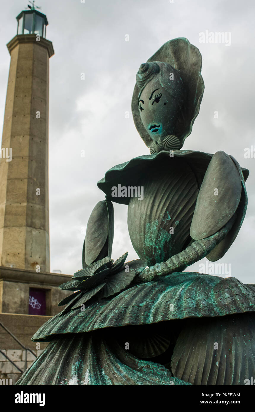 Bronze statue of Mrs Booth the shell lady of Margate; Margate,