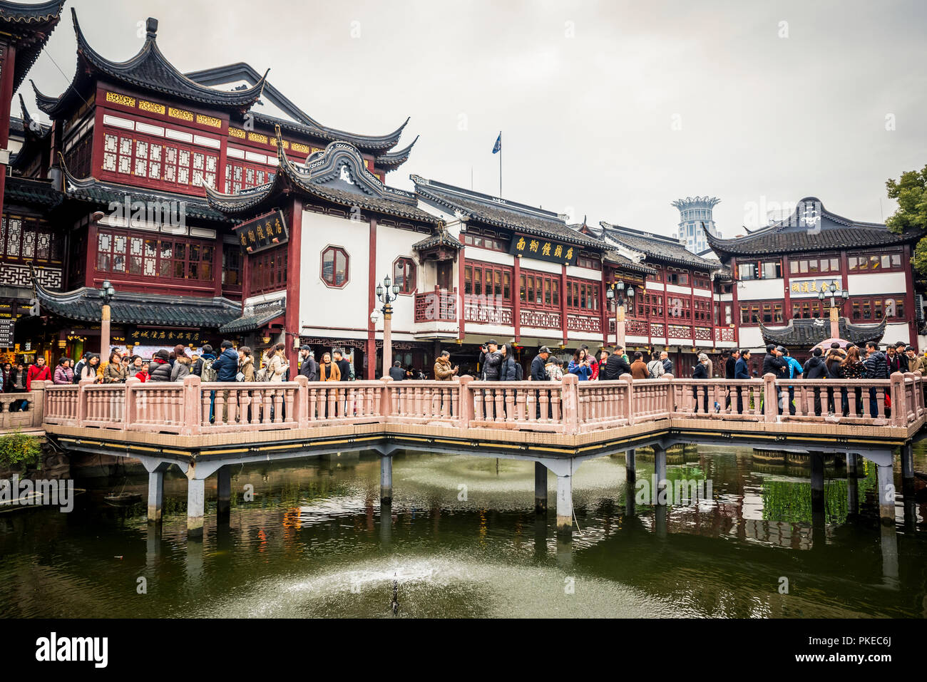 Tourists near the City God Temple and Yu Garden in the former Nanshi District; Shanghai, China Stock Photo