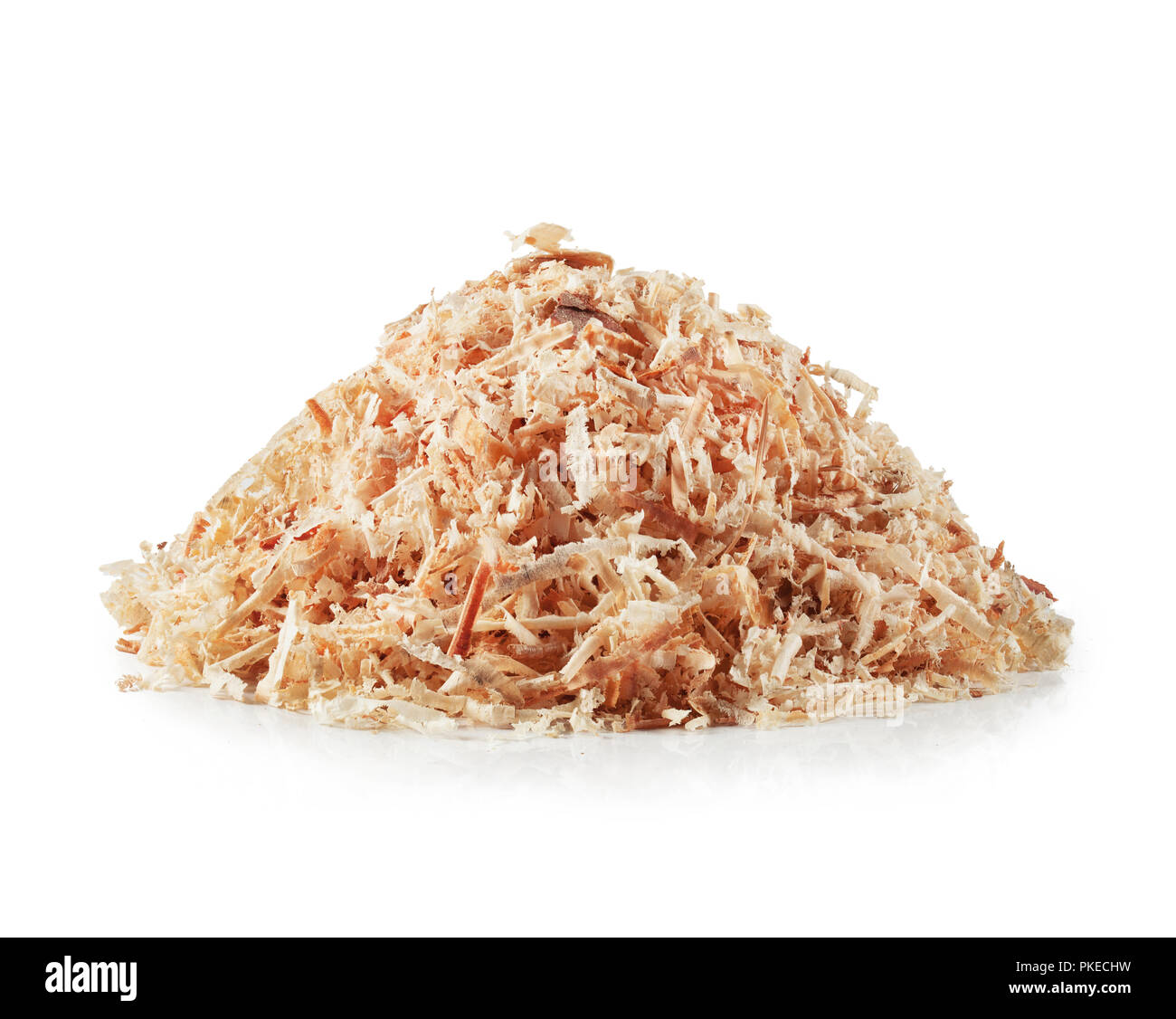 Pile of wooden sawdust and shavings isolated on white Stock Photo