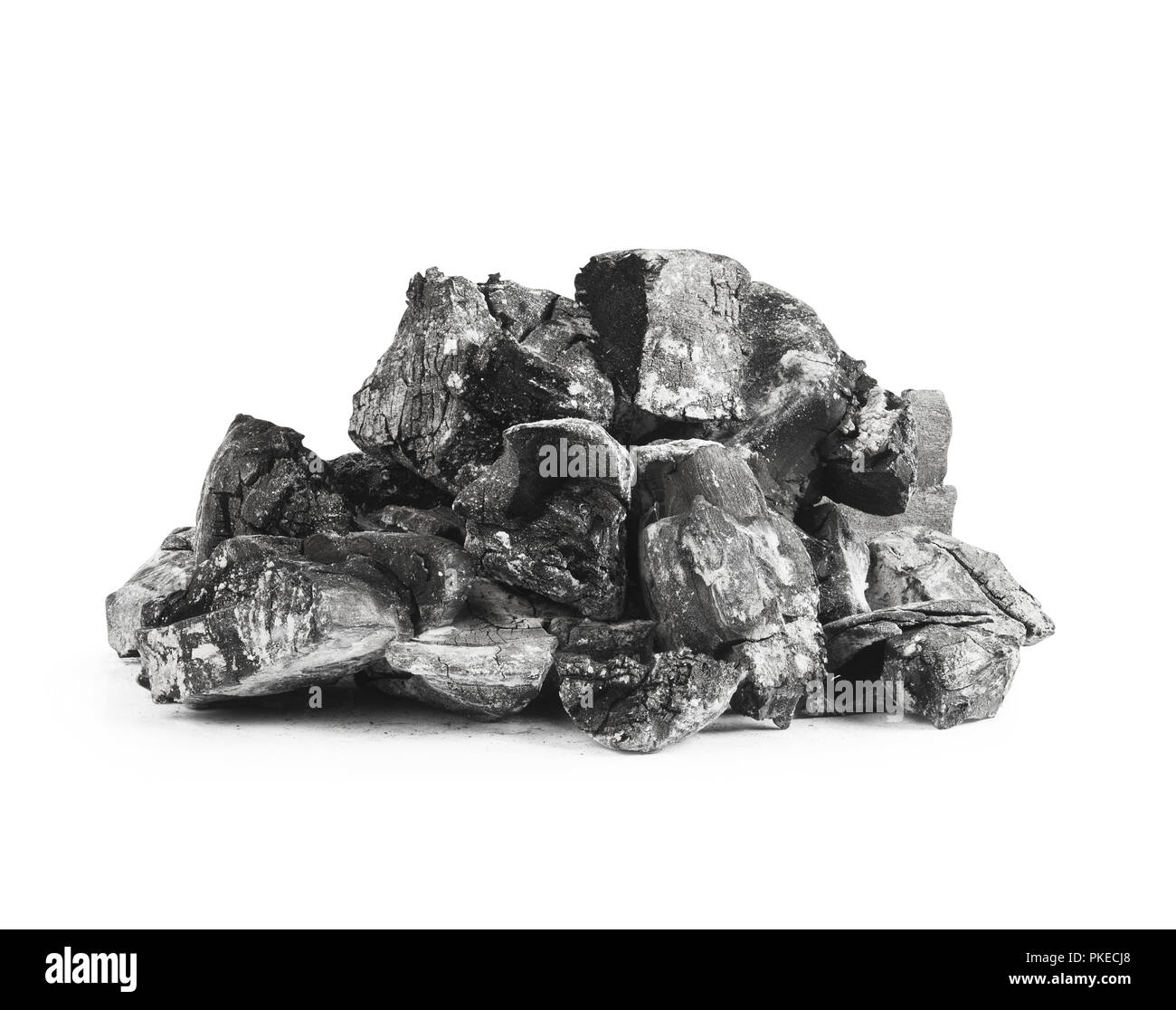 Many pieces of charcoal isolated on white background Stock Photo