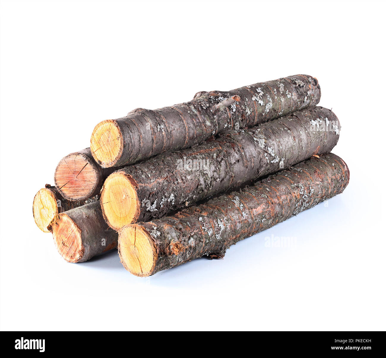 Pile firewood on white background Stock Photo
