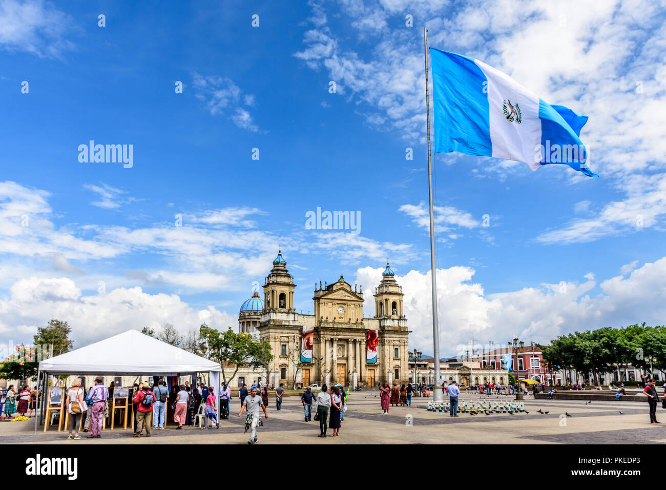 Guatemala City, Guatemala -  September 5, 2018: Cathedral of Guatemala City & Plaza de la Constitucion. Stock Photo