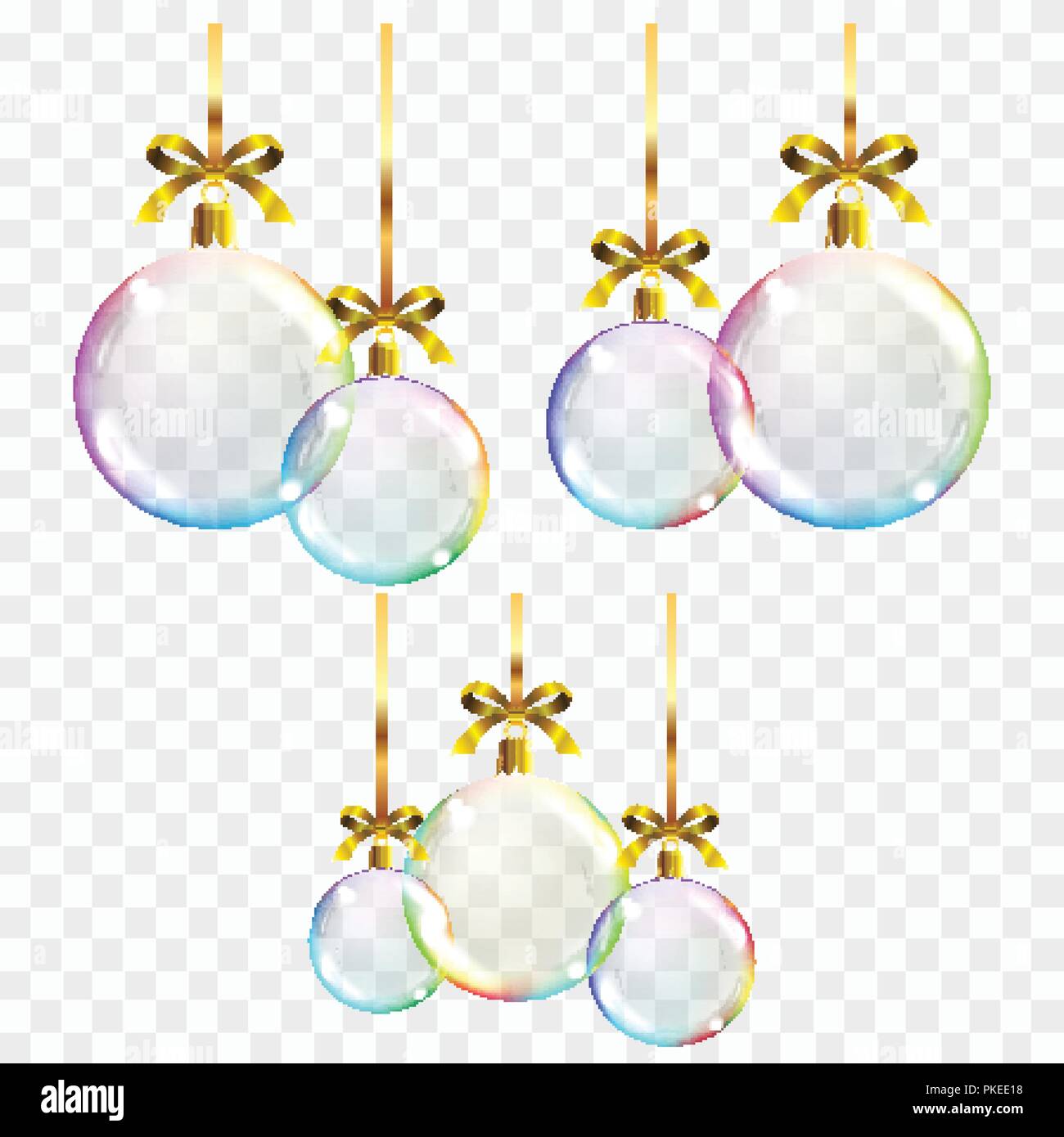 Vector realistic transparent colored Christmas balls on a square ...